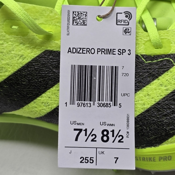 adidas Mens Sz 7.5 ADIZERO PRIME SP 3 STRUNG Track Spikes Lucid Lemon IH5800 NEW main image 4